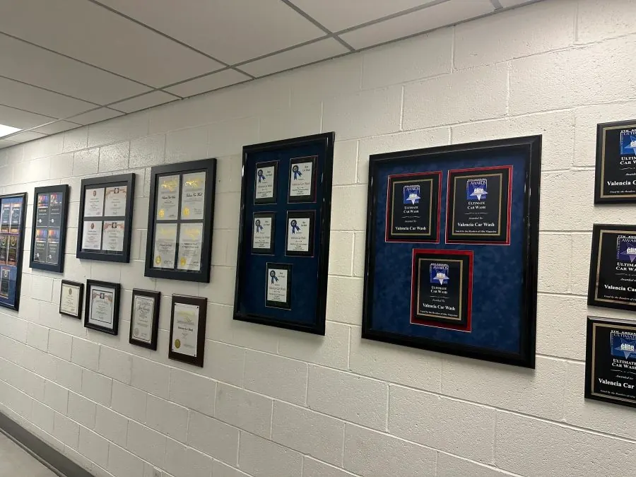 Award wall at Valencia Car Wash